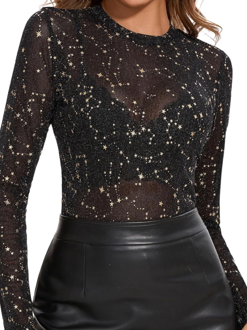Black Starprint Long Sleeve Top